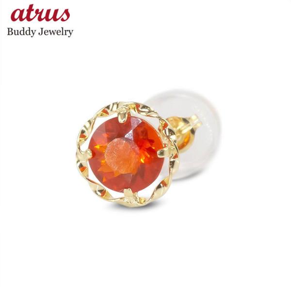 18金 片耳ピアス ファイアーオパール ラウンドカット レディース ゴールド イエローゴールドk18...