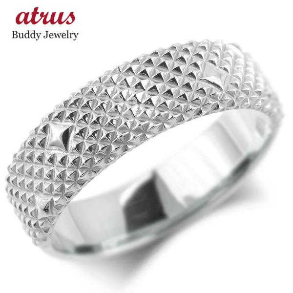 プラチナ リング メンズ 指輪 pt900 地金 スタッズ チェッカリング ピンキーリング 幅広 シ...