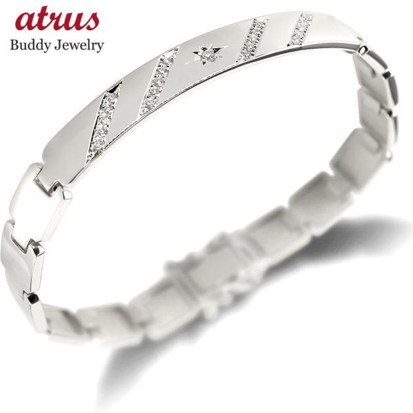 プラチナ ブレスレット メンズ ダイヤモンド 中折式金具 ダブルストッパー付 幅広 pt900 pt...