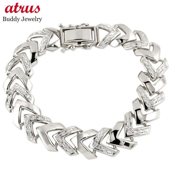 プラチナ ブレスレット メンズ ダイヤモンド 中折式金具 ダブルストッパー付 pt900 pt850...