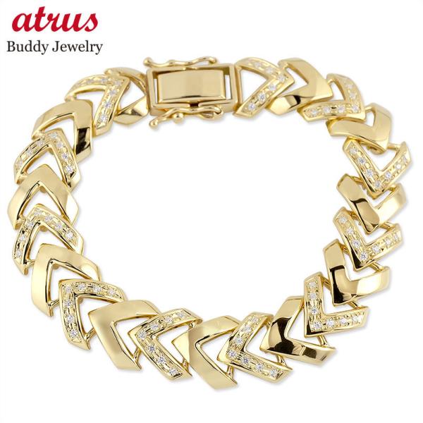 18金 ブレスレット メンズ ダイヤモンド 中折式金具 ダブルストッパー付 ゴールド イエローゴール...