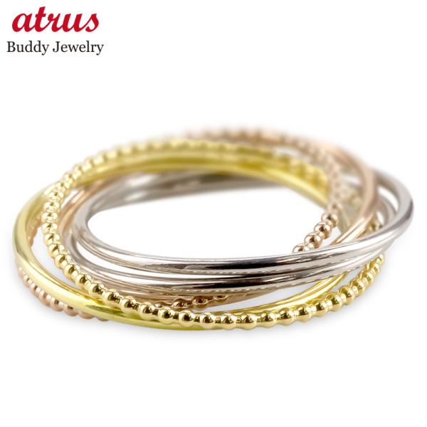 プラチナ 18金 リング 6連 3色 レディース 指輪 スリーカラー pt900 イエローゴールド ...