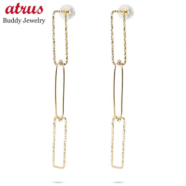 18金 ピアス ペア クリップチェーン イエローゴールドk18 18k 揺れる 地金 スタッドピアス...