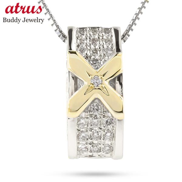 プラチナ ゴールド ネックレス トップ メンズ ダイヤモンド クロス pt900 イエローゴールドk...