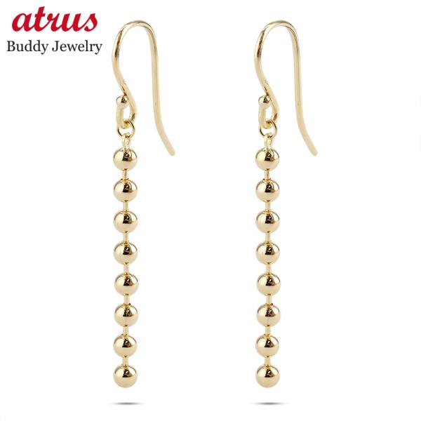 18金 ピアス ペア レディース ボールチェーン ゴールド イエローゴールドk18 フックピアス ロ...