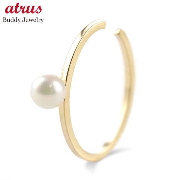 18金 イヤーカフ パール レディース 大ぶり 片耳 ゴールド 18k あこや 真珠 フープ イヤー...