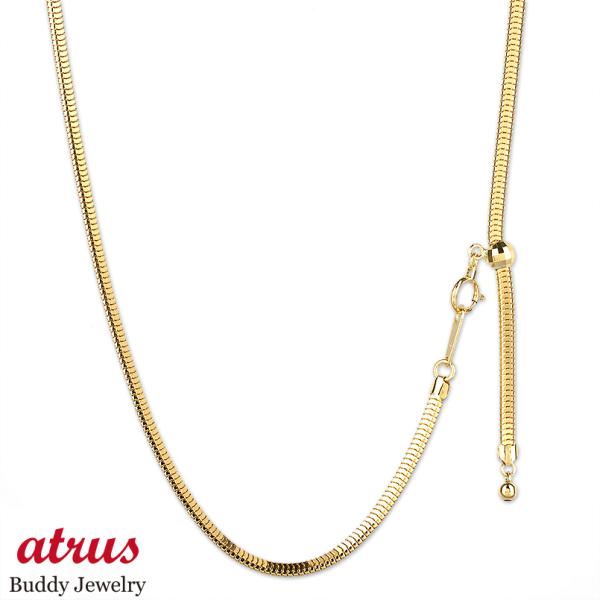 18金 ネックレス メンズ チェーンのみ 50cm スネークチェーン スライド式 ゴールド 18k ...