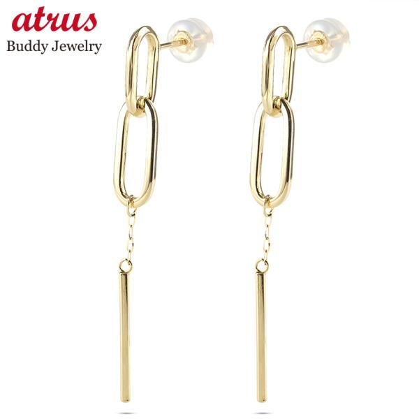 18金 ピアス レディース ロングピアス ペア 大ぶり 揺れる ゆれる ゴールド 18k クリップチ...