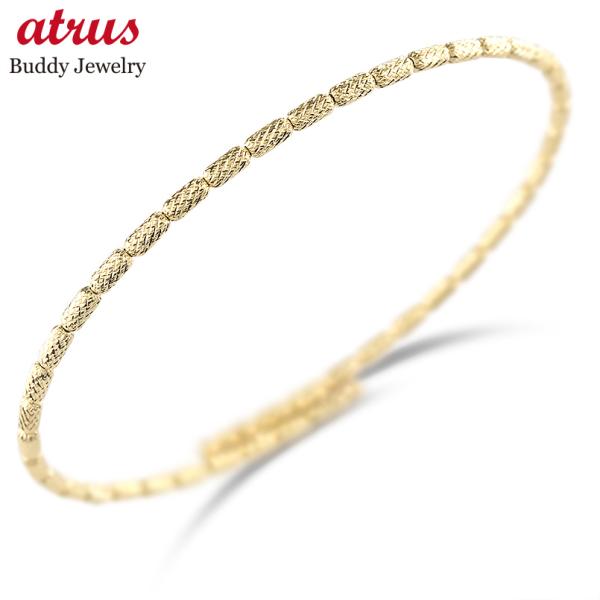 18金 バングル ブレスレット 形状記憶 レディース フリーサイズ 簡単着脱 ゴールド 18k イエ...