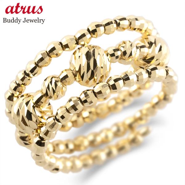 18金 リング フリーサイズ 3連 形状記憶 簡単着脱 ミラーボール レディース ゴールド 18k ...