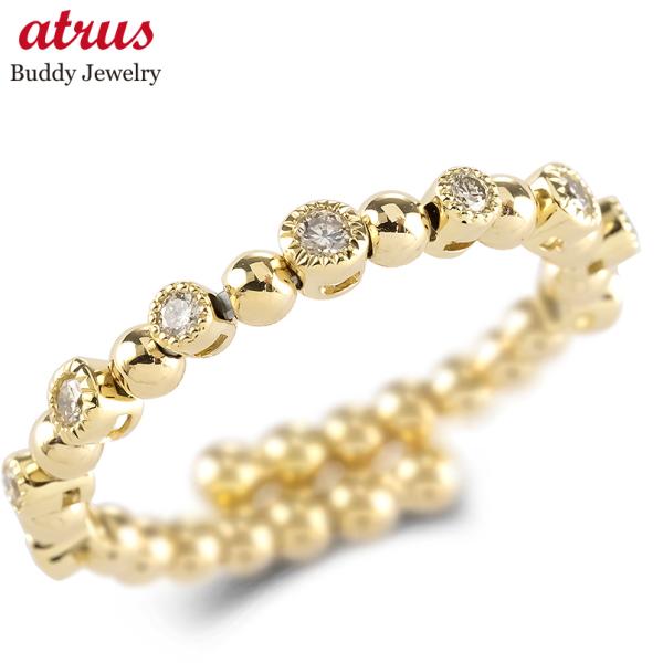 18金 リング ダイヤモンド レディース フリーサイズ 形状記憶 簡単着脱 ボール 金 イエローゴー...