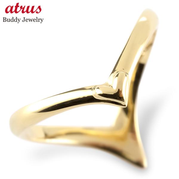 18金 ピンキーリング V字 ハート レディース 普段使い ゴールド 18k 指輪 リング 婚約指輪...
