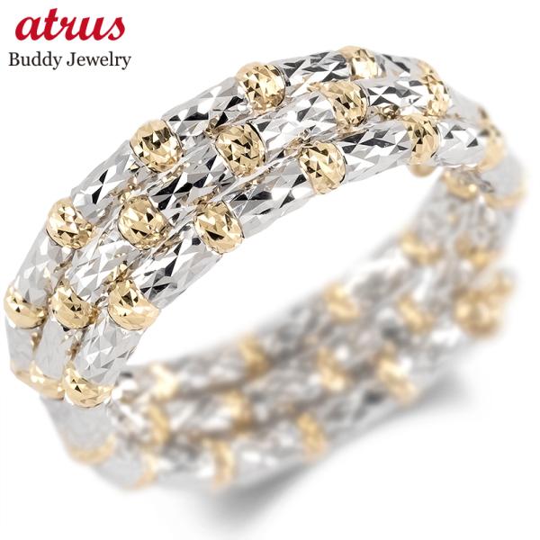 18金 リング フリーサイズ 3連 形状記憶 レディース 簡単着脱 ミラーボール ゴールド 18k ...