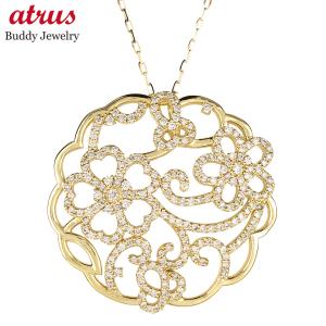 18金 ネックレス トップ ダイヤモンド 1.05ct ペンダントトップ レディース 大ぶり 花 フラワー チェーン スライド式 45cm ゴールド 18k あすつく 送料無料 sale