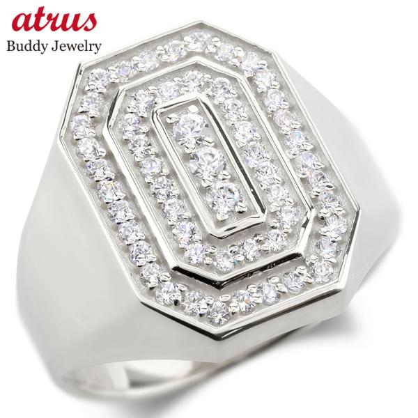 プラチナ リング 印台 ダイヤモンド 0.62ct メンズ 幅広 太め pt900 指輪 ダイヤ シ...