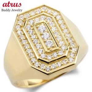 18金 リング 印台 ダイヤモンド 0.62ct 幅広 太め 金 ゴールド 18k 指輪 ダイヤ イエローゴールドK18 シンプル カレッジリング 男女兼用 送料無料 セール 爆買