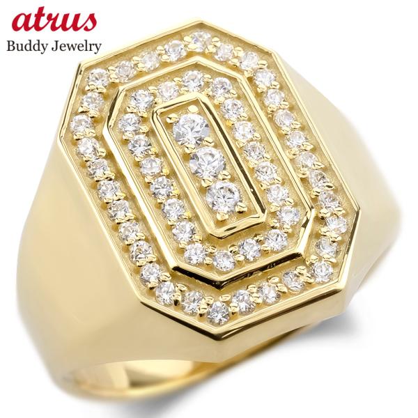 18金 リング 印台 ダイヤモンド 0.62ct 幅広 太め 金 ゴールド 18k 指輪 ダイヤ イ...