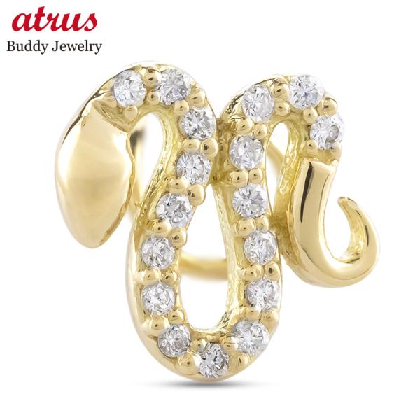 18金 蛇 ピアス ダイヤモンド レディース 馬蹄 装着簡単 お守り キャッチのいらないピアス ゴー...