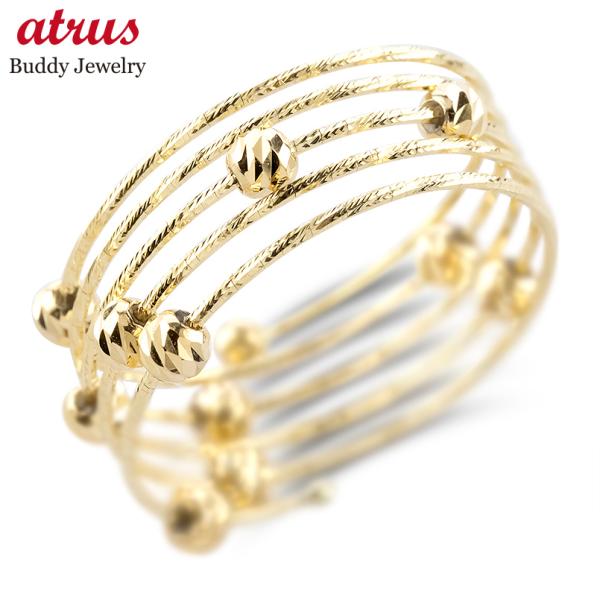 18金 リング フリーサイズ 5連 形状記憶 簡単着脱 ミラーボール レディース ゴールド 18k ...