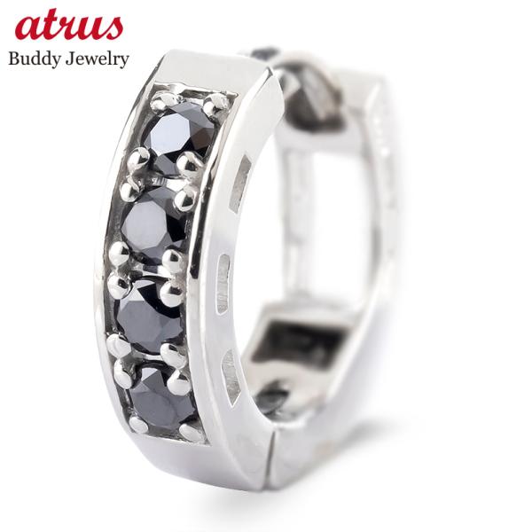 プラチナ フープピアス ブラックダイヤモンド 0.10ct レディース 片耳 中折れ式 普段使い p...