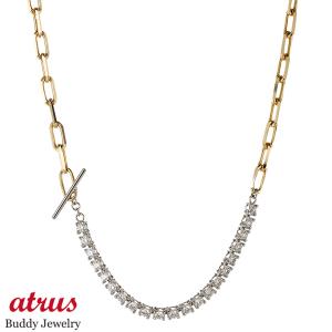 18金 プラチナ ネックレス ダイヤモンド 1.03ct 50cm 太め pt900 pt850 ゴールド 18k コンビ マンテル トグルクラスプ 人気 男女兼用 セール sale