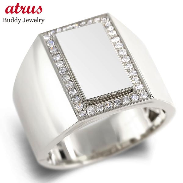 プラチナ 印台 リング ダイヤモンド 0.26ct メンズ PT900 幅広 太め 大きめ シグネッ...