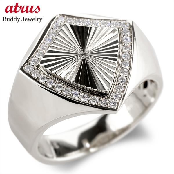 プラチナ 印台 リング ダイヤモンド メンズ PT900 スパークルカット 幅広 太め 大きめ シグ...