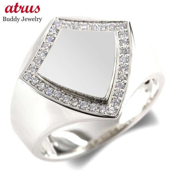 プラチナ 印台 リング ダイヤモンド 0.25ct PT900 幅広 太め 大きめ シグネットリング...