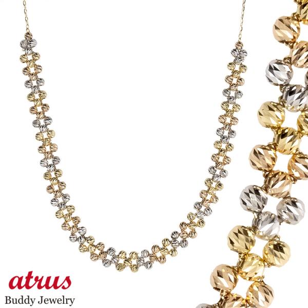 18金 ネックレス ミラーボール スライド式 幅広 チェーンのみ 45cm レディース ハニーミラー...