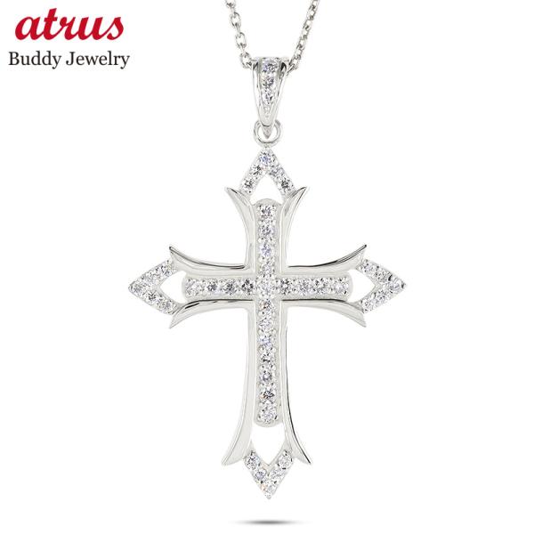 プラチナ ネックレス クロス ペンダントトップ 大ぶり ダイヤモンド 0.50ct メンズ pt90...