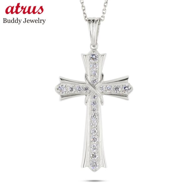 プラチナ ネックレス クロス ペンダントトップ 大ぶり ダイヤモンド 0.50ct メンズ pt90...
