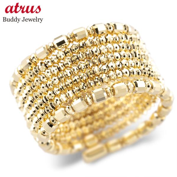 18金 リング フリーサイズ 7連 形状記憶 簡単着脱 ミラーボール レディース ゴールド 18k ...