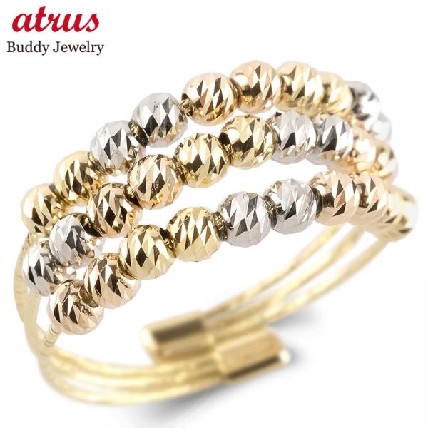 18金 プラチナ リング レディース ミラーボール 3連 形状記憶 フリーサイズ 指輪 pt950 ...