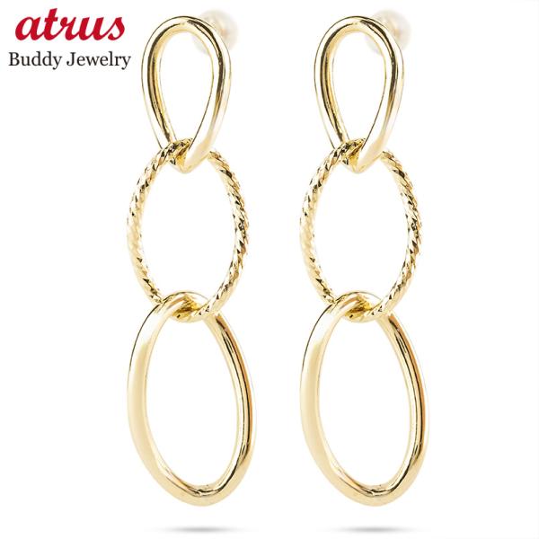 18金 ピアス レディース ロングピアス ペア 大ぶり 揺れる ゆれる ゴールド 18k 中空 軽量...