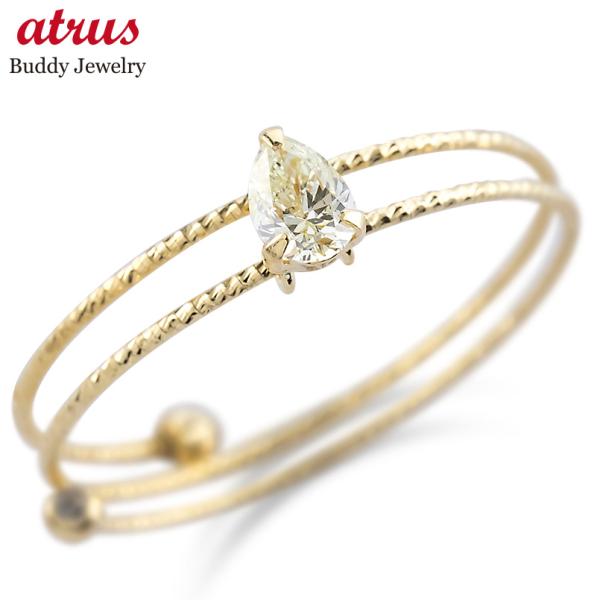 18金 リング ダイヤモンド 0.14ct ドロップ フリーサイズ レディース 形状記憶 簡単着脱 ...