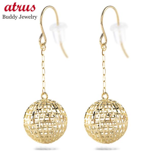 18金 ピアス 丸玉 透かし ロングピアス レディース ペア 揺れる ゆれる ゴールド 18k イエ...