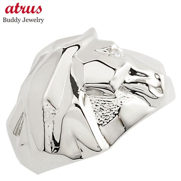 シルバー リング 馬 ホース ダイヤモンド 一粒 レディース 幅広 太め お守り 指輪 sv925 ...