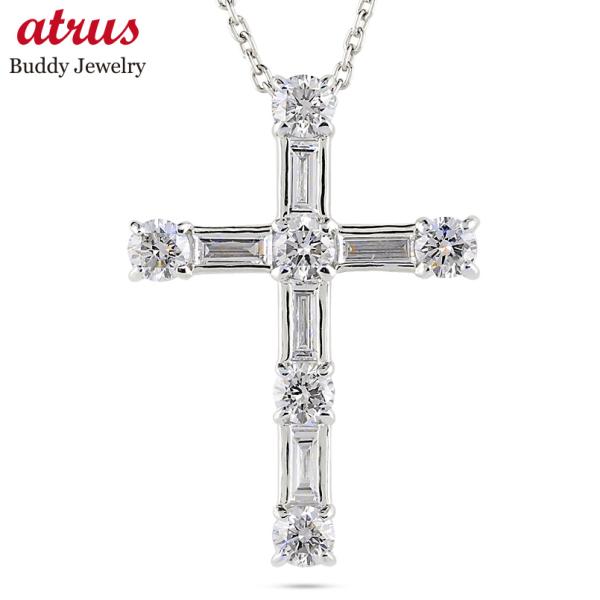 プラチナ クロス ネックレス トップ ダイヤモンド バケット 1.0ct ペンダントトップ pt90...