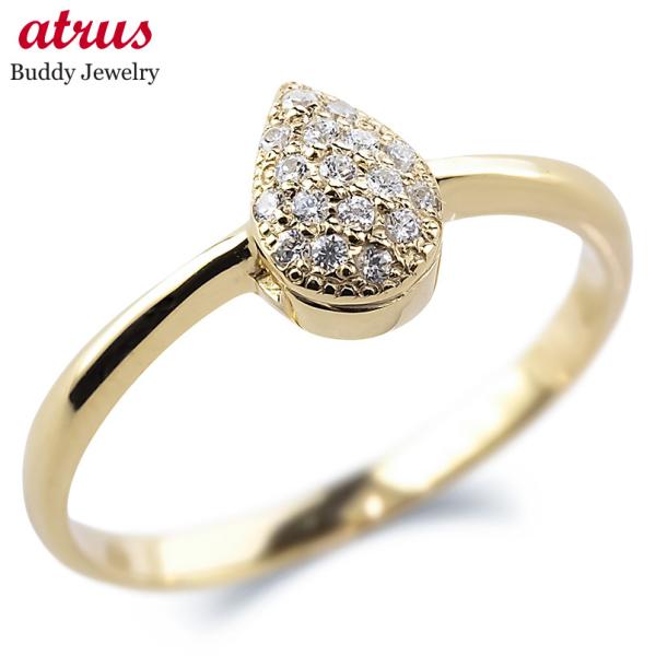 18金 パヴェ リング ダイヤモンド ドロップ 太め ゴールド 18k つゆ型 指輪 ピンキーリング...