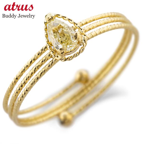 18金 リング イエローダイヤモンド 0.21ct ドロップ フリーサイズ 3連 形状記憶 簡単着脱...