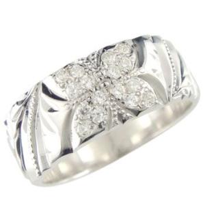 ハワイアン ピンキーリング ハワイアンリング ダイヤモンド 幅広 指輪 ダイヤ 0.16ct シルバ...