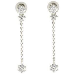 ピアス 18金 メンズ ダイヤモンド ロング スリーストーン トリロジー