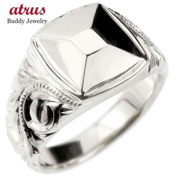 ハワイアンジュエリー メンズ プラチナリング 印台 幅広 指輪 pt900 ハワイアン スクロール ...