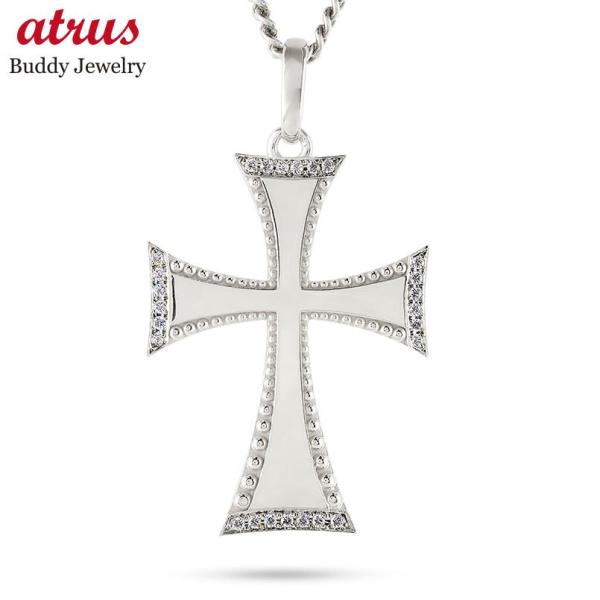 シルバー ネックレス クロス 喜平 トップ メンズ ダイヤモンド 0.125ct ペンダントトップ ...
