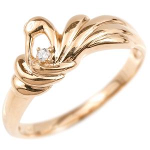 婚約指輪 ダイヤ リング ピンクゴールドk10 ダイヤモンド ツル エンゲージリング 指輪 ピンキーリング 10金 鶴 つる 鳥 レディース 送料無料 セール SALE