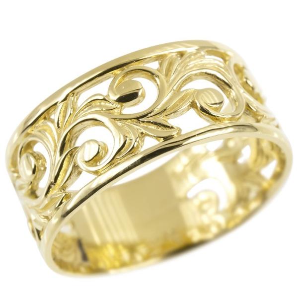 ゴールド リング ハワイアンジュエリー 指輪 イエローゴールドk10 透かし 幅広 婚約指輪 安い ...