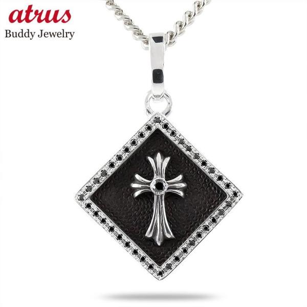 シルバー ネックレス トップ いぶし仕上げ 燻し メンズ 喜平用 ブラックキュービックジルコニア s...