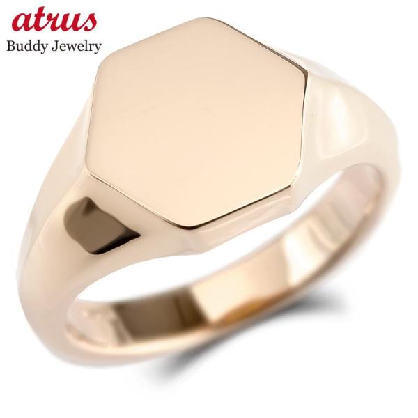 ゴールド リング メンズ 印台 指輪 シグネットリング ピンクゴールドk10 地金 六角形 ピンキー...