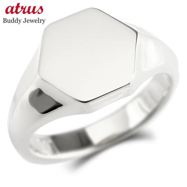 プラチナ リング メンズ 印台 指輪 シグネットリング pt900 地金 六角形 ピンキーリング シ...