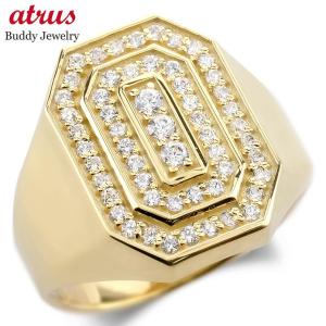 18金 リング 印台 ダイヤモンド 0.62ct メンズ 幅広 太め 金 ゴールド 18k 指輪 ダイヤ イエローゴールドK18